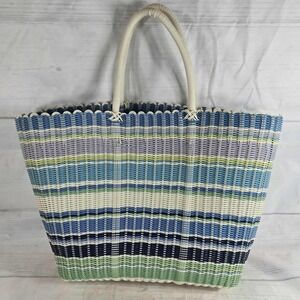 Woven Tote Bag Multicolored Stripes Beach Tote Shoulder Bag